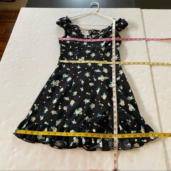 EUC Free People Like A Lady Dress Size XS Black Citrus Fruit Open Back Ruffles - Picture 15 of 16
